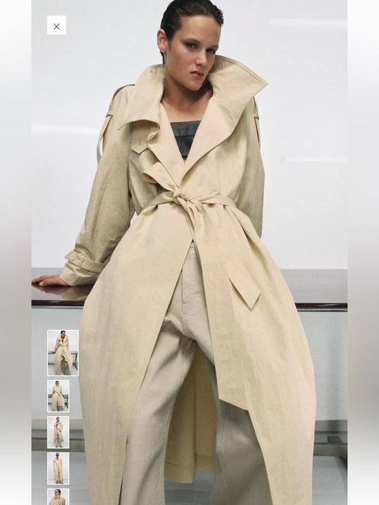 Zara Jackets & Blazers - Zara Light Cream Long Trench Coat with Tie Belt